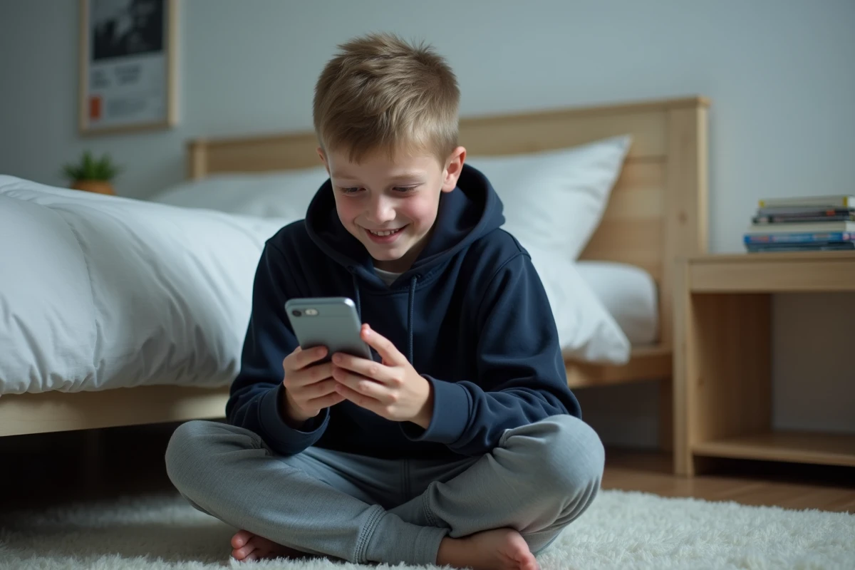 Adolescent consultant son téléphone pour mémoriser la conjugaison du verbe envoyer au présent de l'indicatif