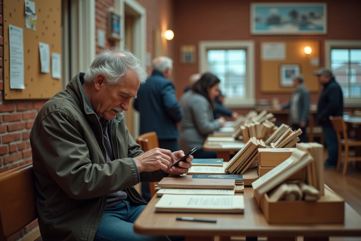 Homme vérifiant une liste de braderie intérieure