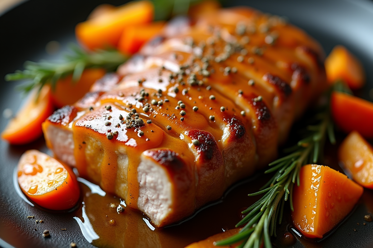 Poitrine de canard glacée à l orange avec légumes rôtis