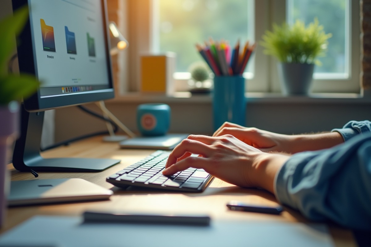 Mains tapant sur un clavier en créant un nouveau dossier numérique