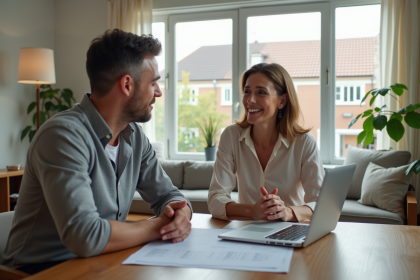 Couple d'adultes discutant à la maison moderne