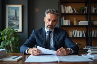 Économiste homme en costume dans un bureau élégant