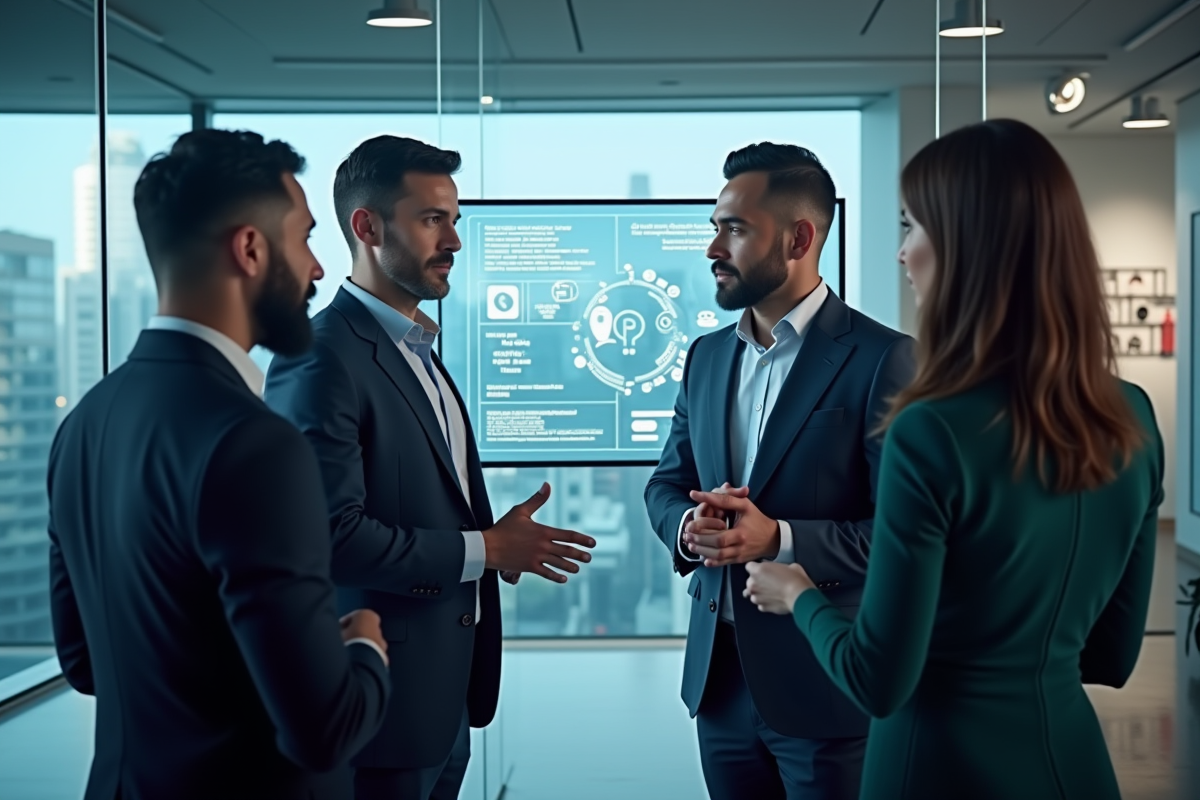 Groupe de collègues discutant autour d