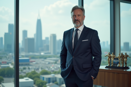 Homme d'affaires automobile en costume dans un bureau moderne
