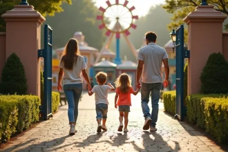 Famille visitant le parc Bagatelle le matin pour éviter la foule à l'entrée