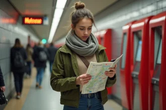 Jeune femme avec carte métro à Toulouse