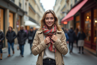 Jeune femme à Paris portant un foulard coloré