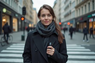 Jeune femme avec spray au centre-ville en sécurité