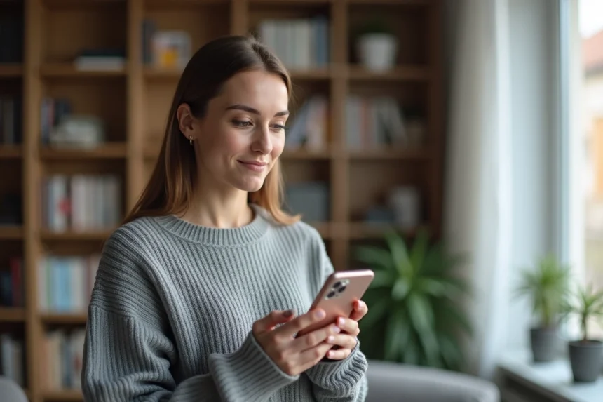 Femme tenant un smartphone affichant un numéro commençant par 06 72, cherchant à identifier l'opérateur associé au préfixe