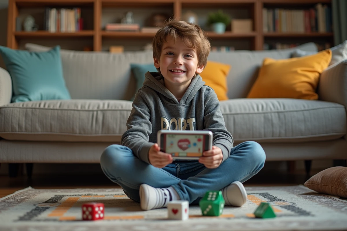 Adolescent jouant avec tokens Monopoly dans le salon
