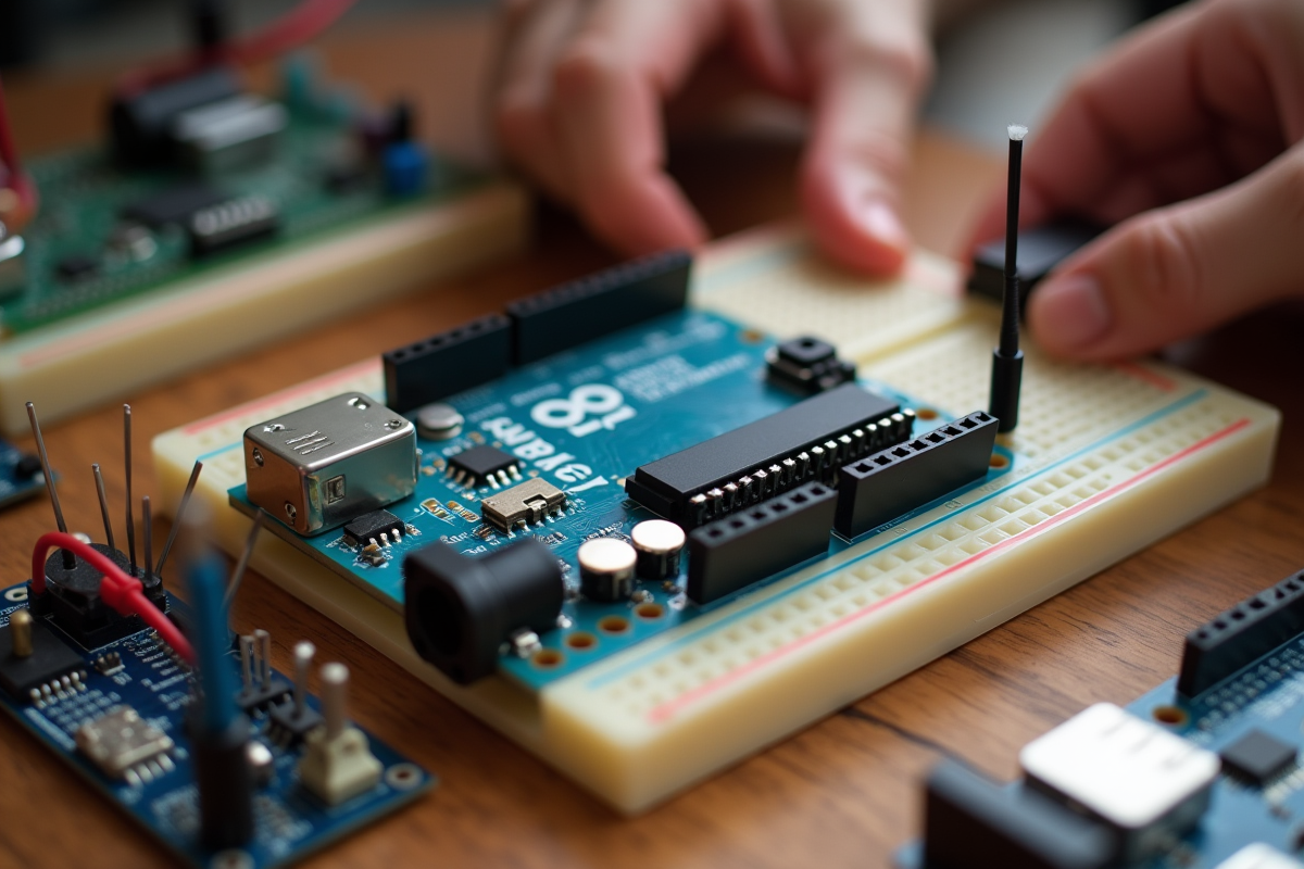 Gertduino en action avec breadboard et mains