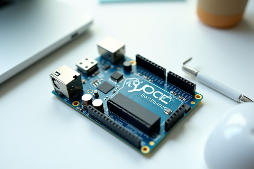 Gertduino sur bureau blanc vue de dessus