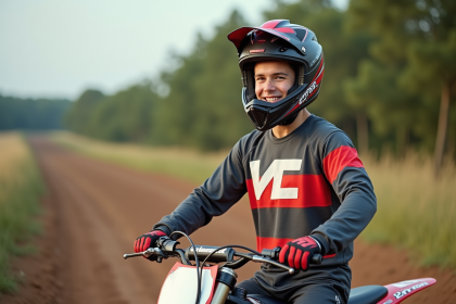 Jeune homme en motocross avec bike en plein air