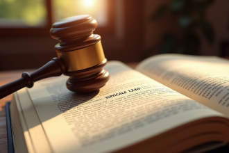 Marteau de justice en bois sur un livre de droit français