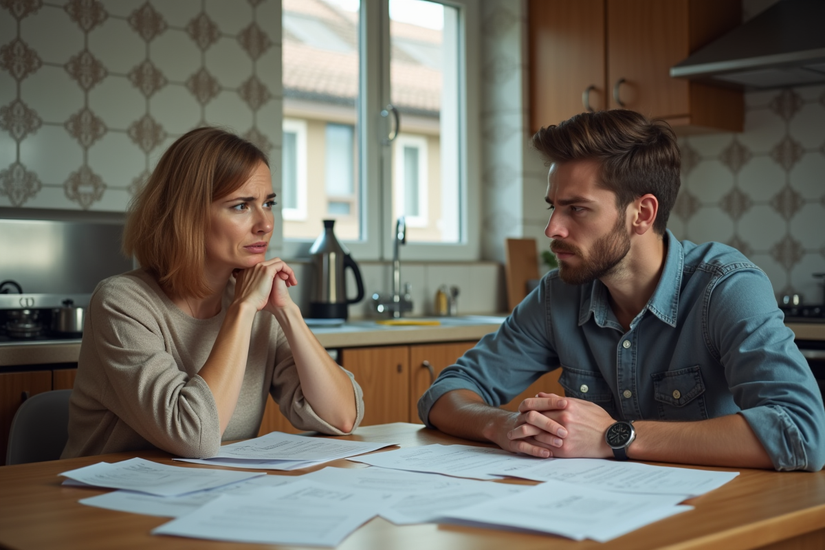 Mère et fils discutant à la table de cuisine