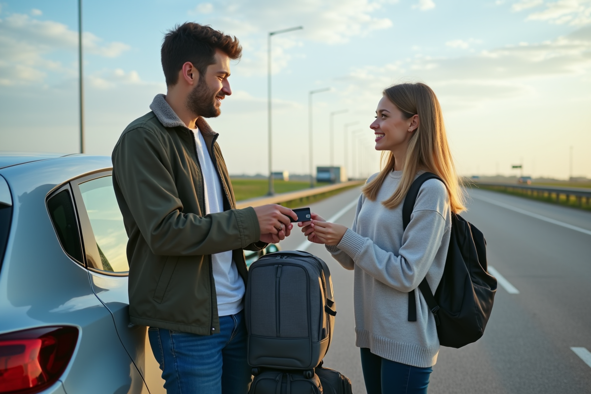 Homme remettant une carte de paiement à une femme lors d