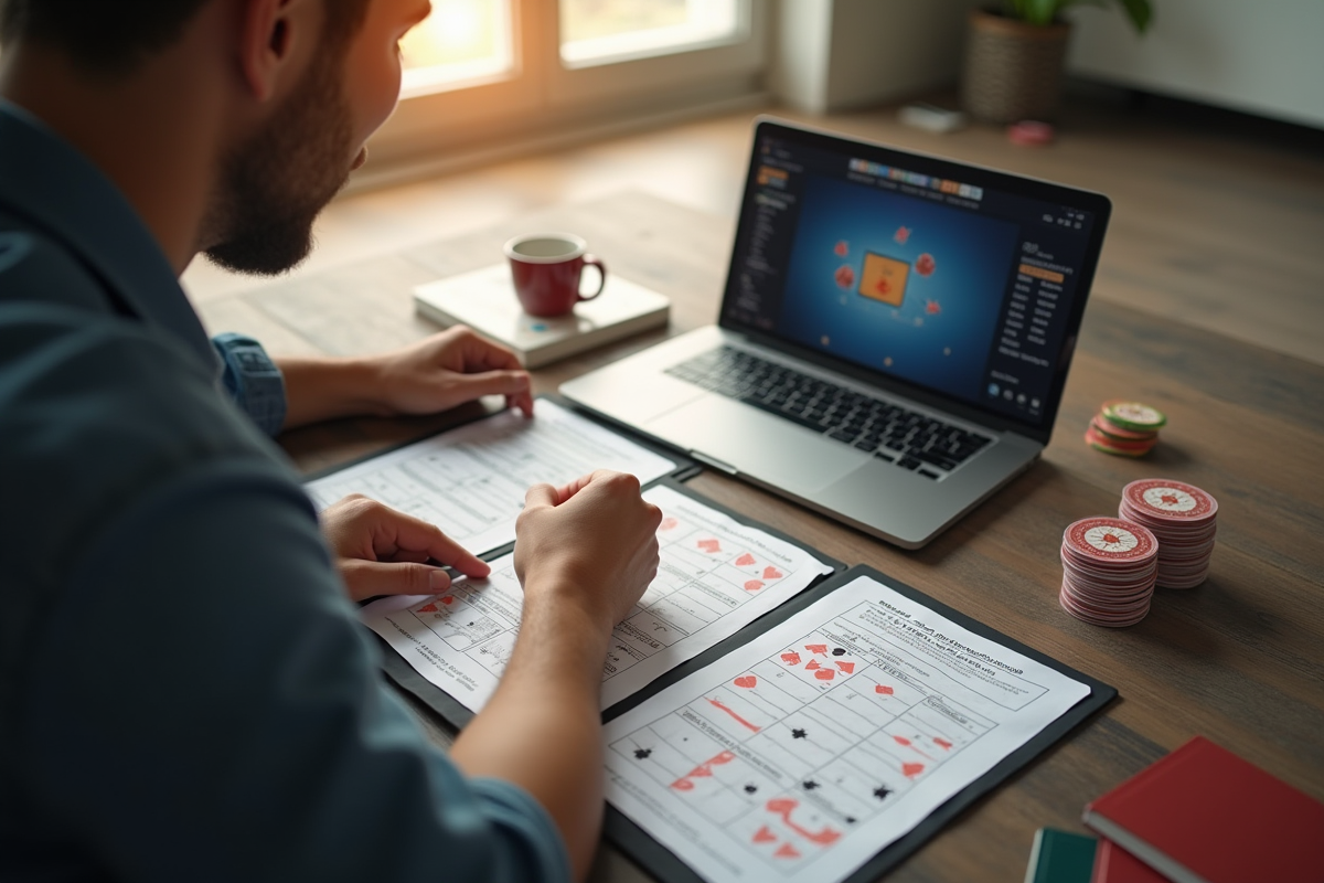 Personne étudiant les règles de Rummy à son bureau moderne
