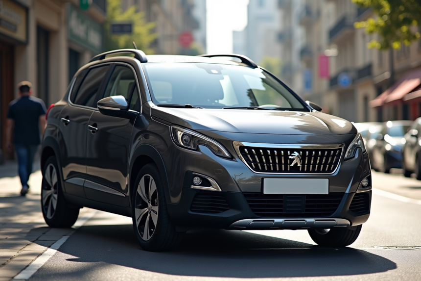 Peugeot 2008 stationnée en ville en plein jour