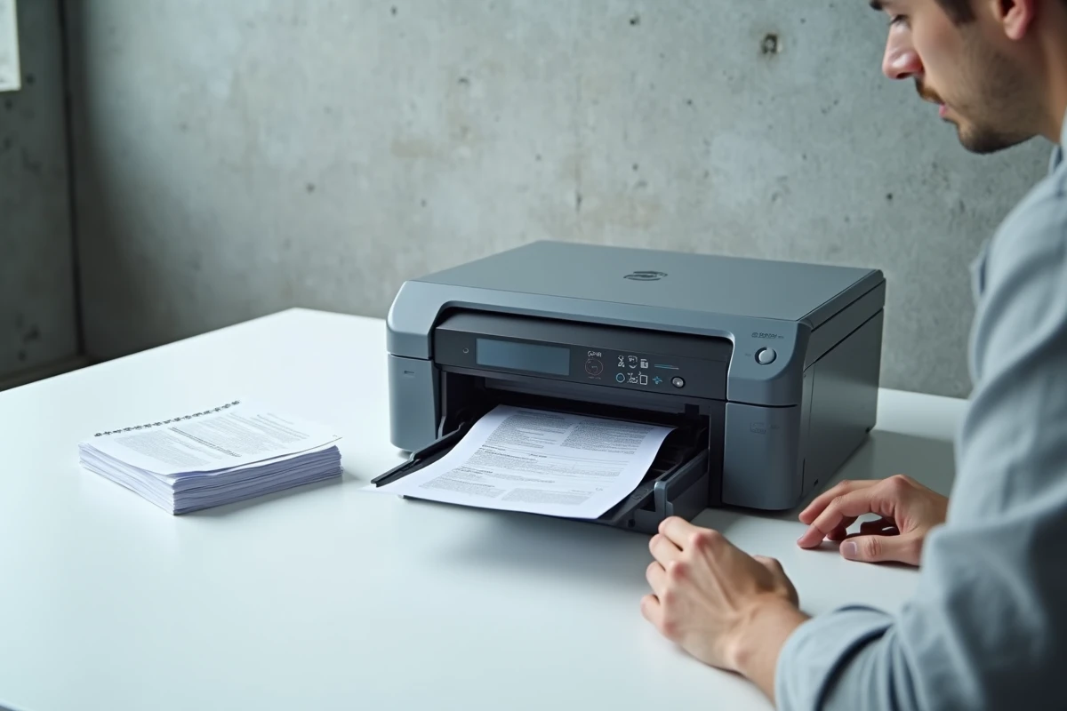 Vue aériale d'un scanner automatique de documents en fonctionnement illustrant la fréquence de numérisation Phénix Scan